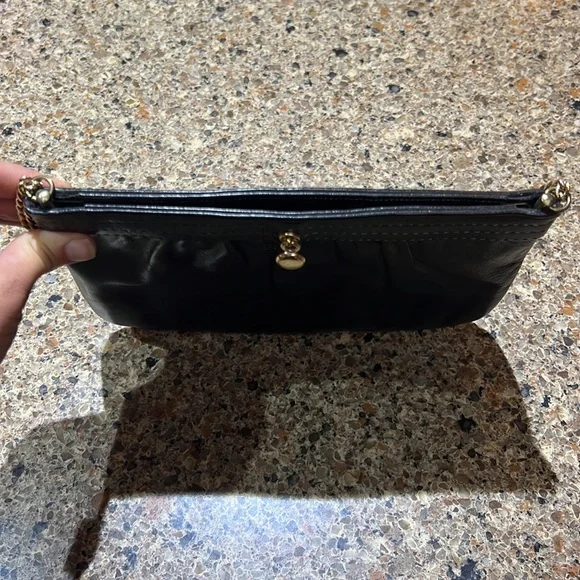 VINTAGE 1950’s ANDE Black genuine Leather handbag, Gold chain strap - Picture 6 of 9